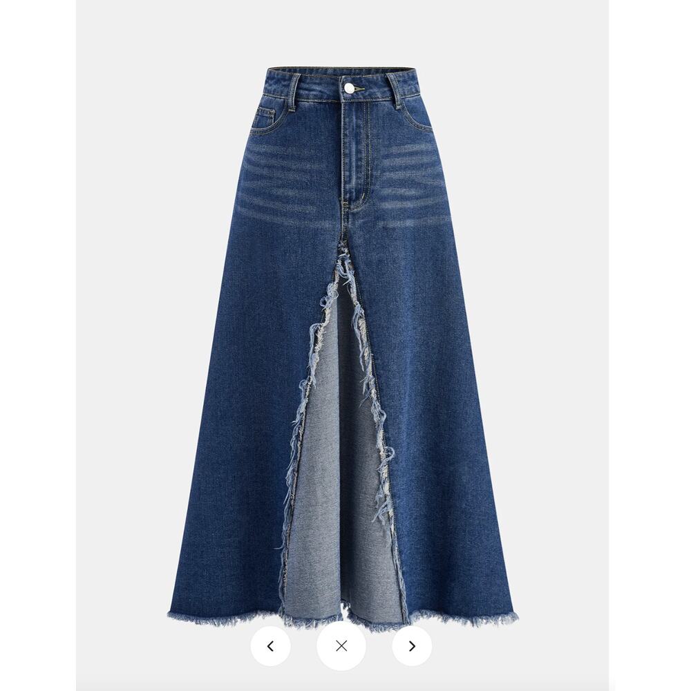 NWT Commense Frayed Hem Denim Midi Skirt Sz XL